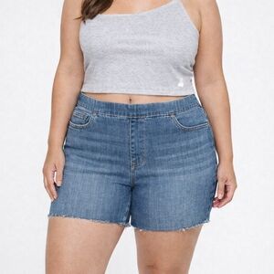 Liverpool Chloe Bermuda Shorts NWT Frayed Hem Mid Rise Stretch Denim Blue Summer